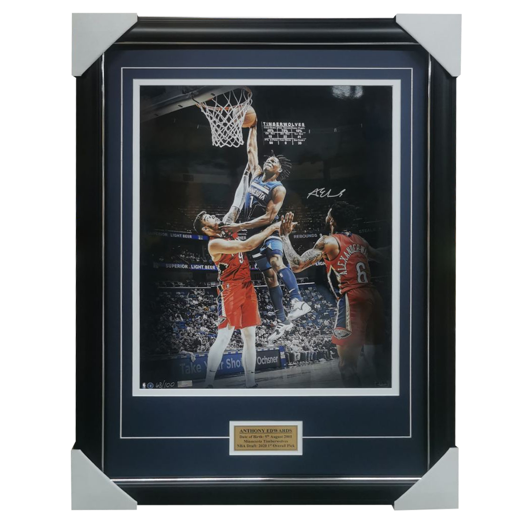 Anthony Edwards Signed Minesota Timberwolves Official NBA Panini Signed Photo Framed - 5342