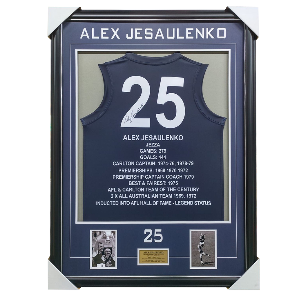 Alex Jesaulenko Carlton Career Signed Jumper Framed With Photos - 5945