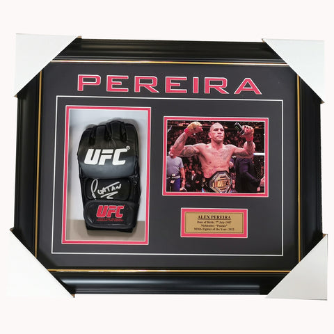 Alex Pereira Signed UFC Champion Glove Box Framed With Photos + COA - 7119