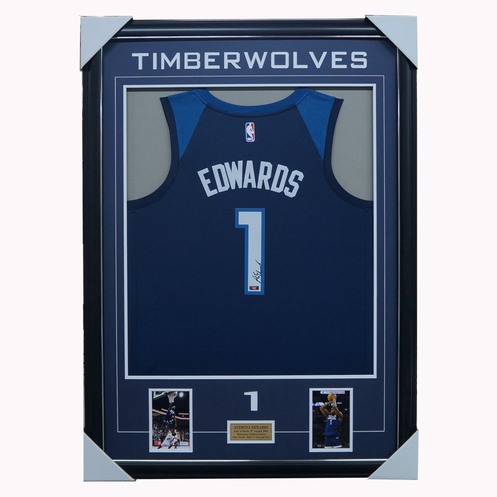 Anthony Edwards Signed Minesota Timberwolves Official NBA Panini Signed Jersey Framed - 5341