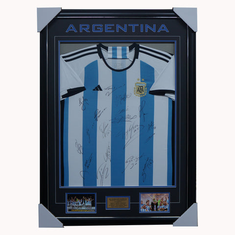 Argentina Signed 2022 World Cup Champions Team Jersey Framed Messi Di Maria - 5462