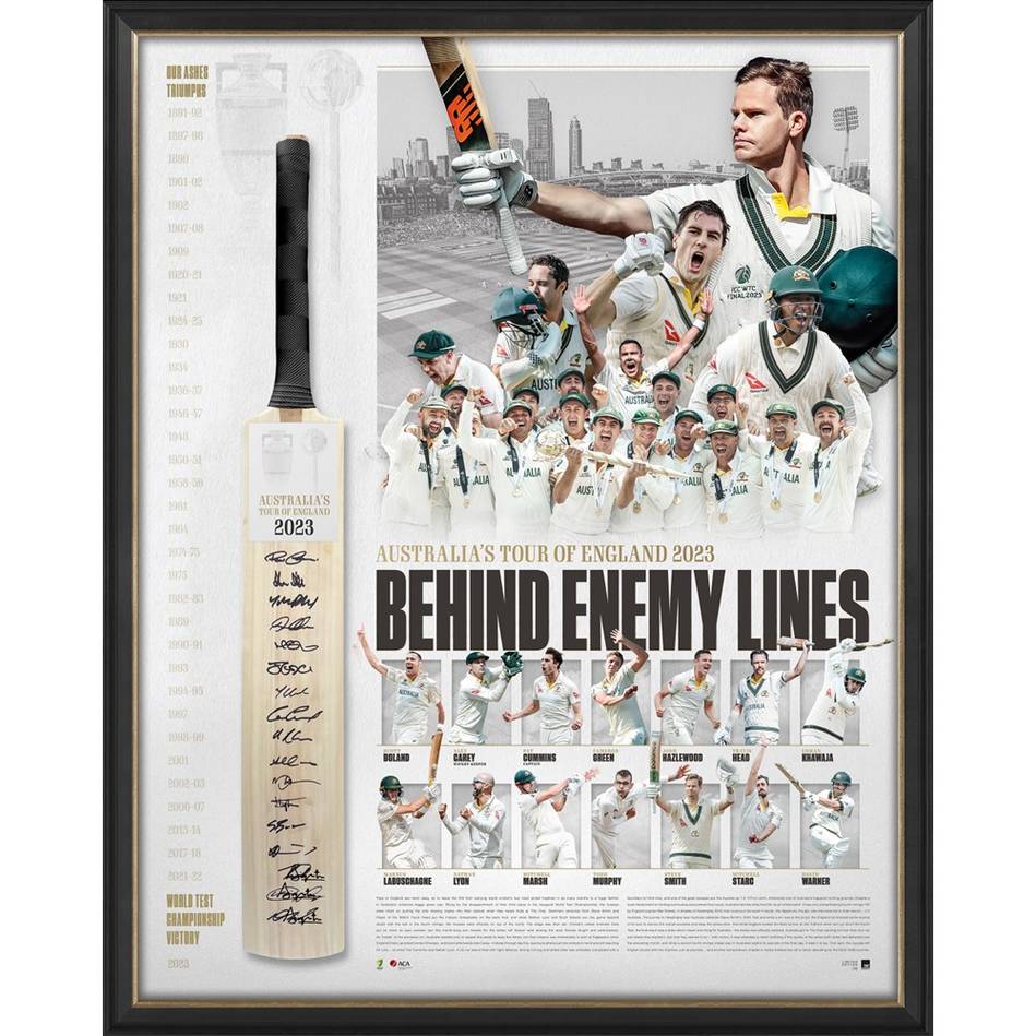 Australian 2023 Cricket Team Signed Official ACB Deluxe Bat Framed - 5689