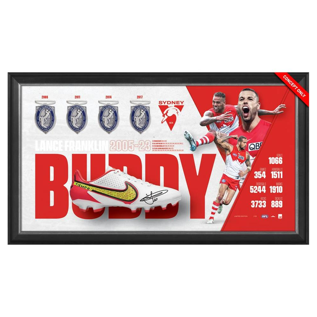 Buddy Franklin Signed Sydney Swans Official AFL Retirement Boot Display Framed - 5564