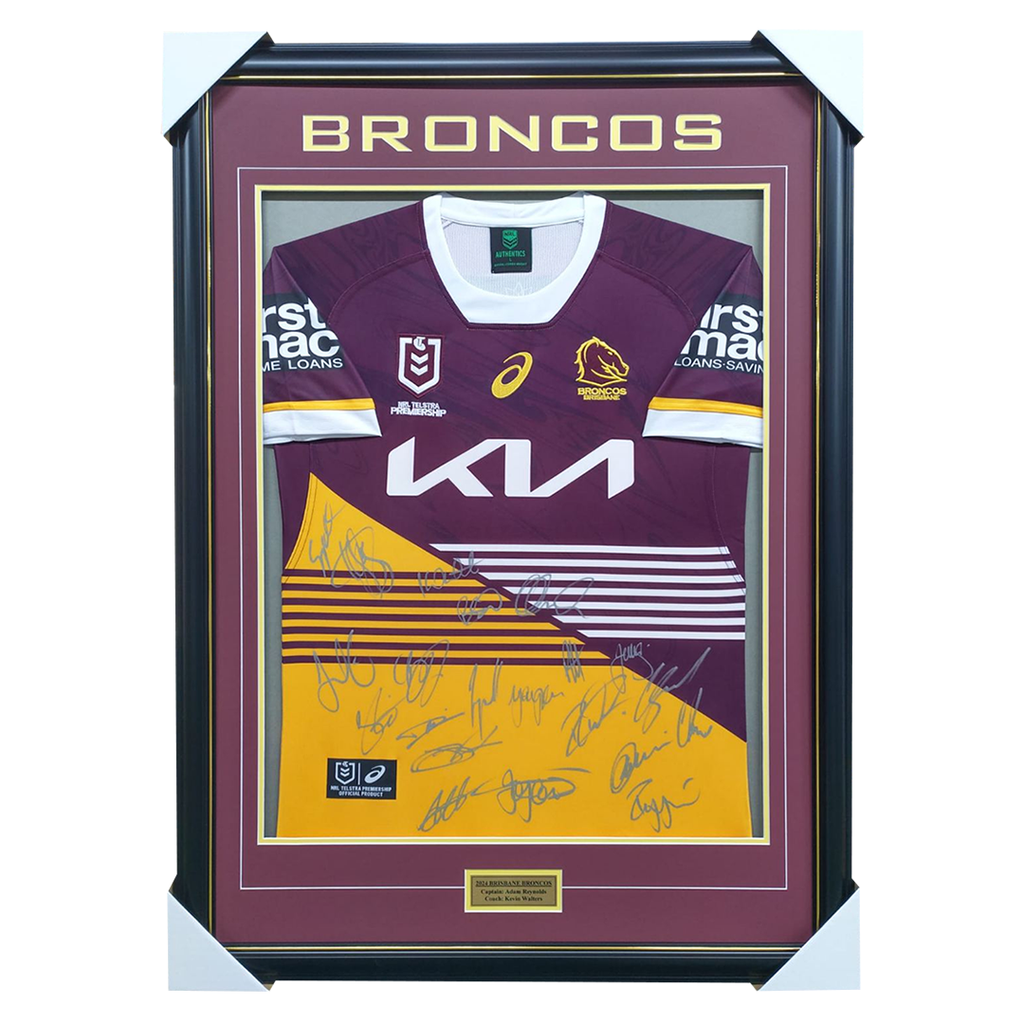 Brisbane Broncos 2024 Team Signed Jersey Framed TNT Express - 5907