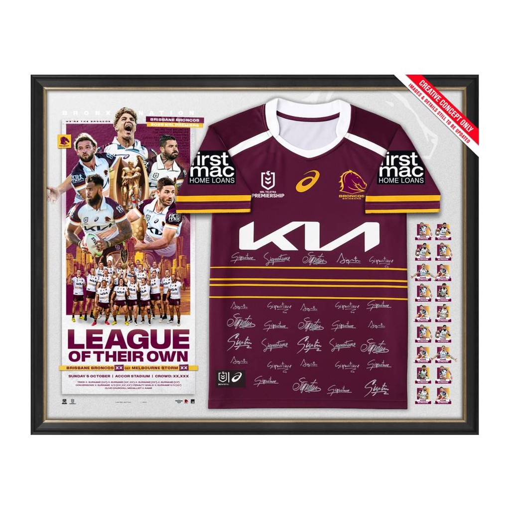 Brisbane Broncos 2025 NRL Premiership Team Signed Official Jersey Framed - 7296
