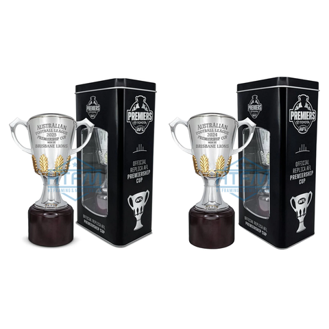 Brisbane Lions Package 2024 & 2025 Official AFL Replica Premiership Cup in Tin - 7280