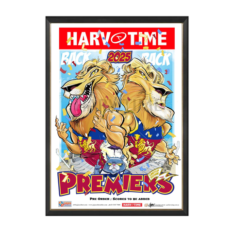 Brisbane Lions, 2025 Premiership Poster, Harv Time Print Framed - 7276