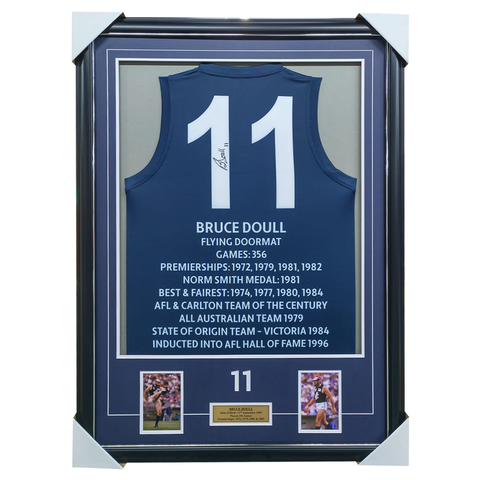 Bruce Doull Carlton Career Signed Jumper Framed With Photos - 5970