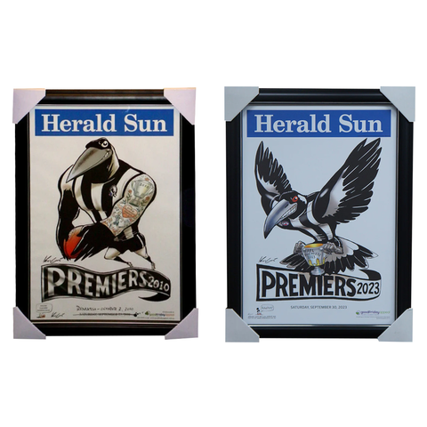 Collingwood 2023 & 2010 AFL Premiers Herald Sun Mark Knights Print Framed Package - 5638