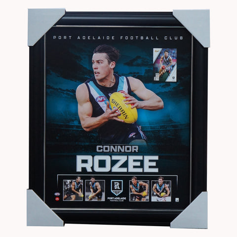Connor Rozee Port Adelaide Official AFL Sportsprint Framed + Signed Card - 5539