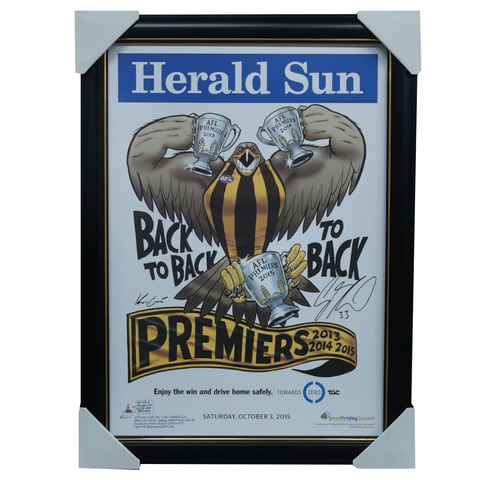 Cyril Rioli Signed 2015 AFL Premiers Hawthorn Herald Sun Print Framed Norm Smith Medallist - 7123