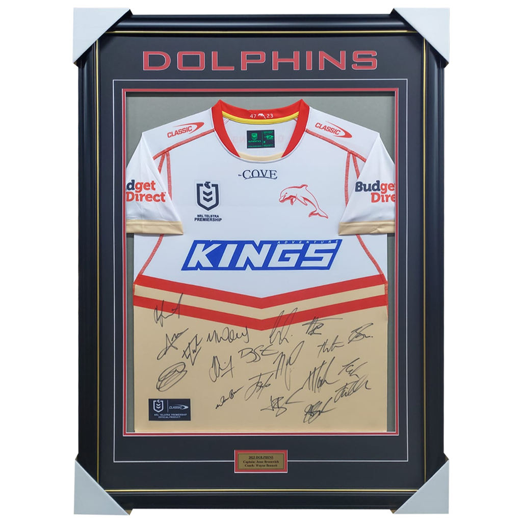 Dolphins 2023 Signed Away NRL Team Jersey Framed - 5512