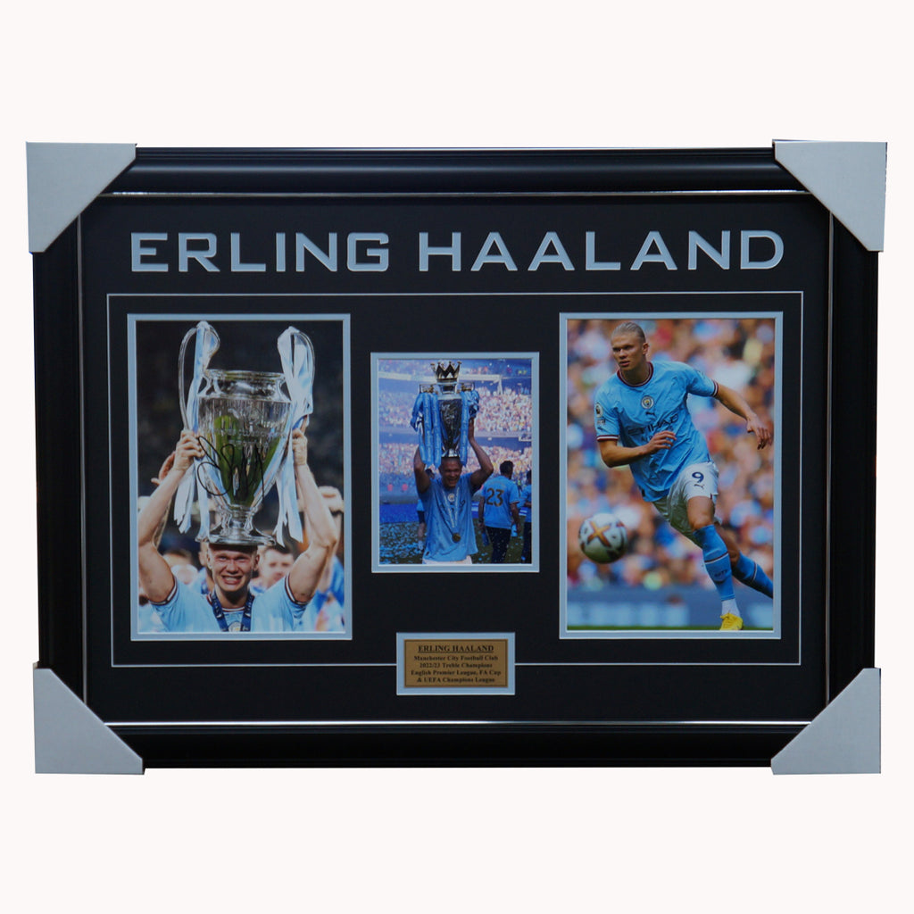Erling Haaland Signed Manchester City Photo Collage Framed 2023 Champions - 5648