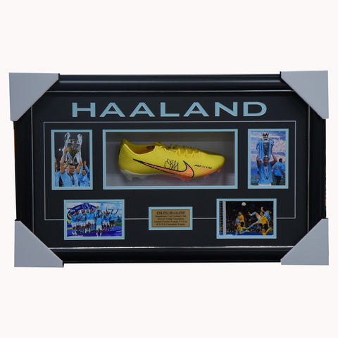 Erling Haaland Signed Manchester City Boot Box Framed 2023 Champions - 5646