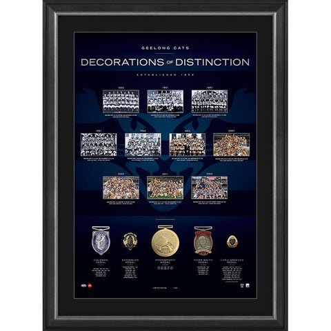 Geelong Football Club Decorations of Distinction With 5 Medals Framed 2022 AFL Premiers - 5475