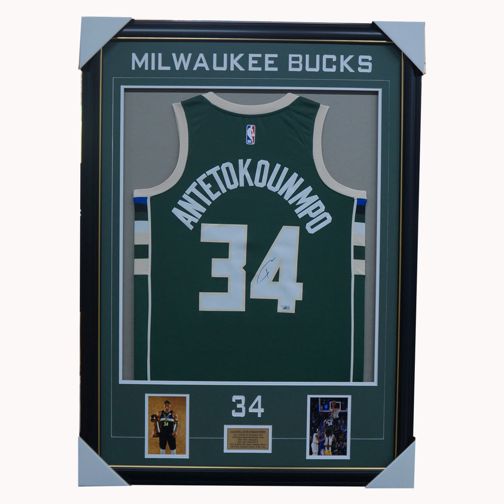 Giannis Antetokounmpo Signed Milwaukee Bucks Official Fanatics NBA Champions Mvp Jersey Framed - 3605