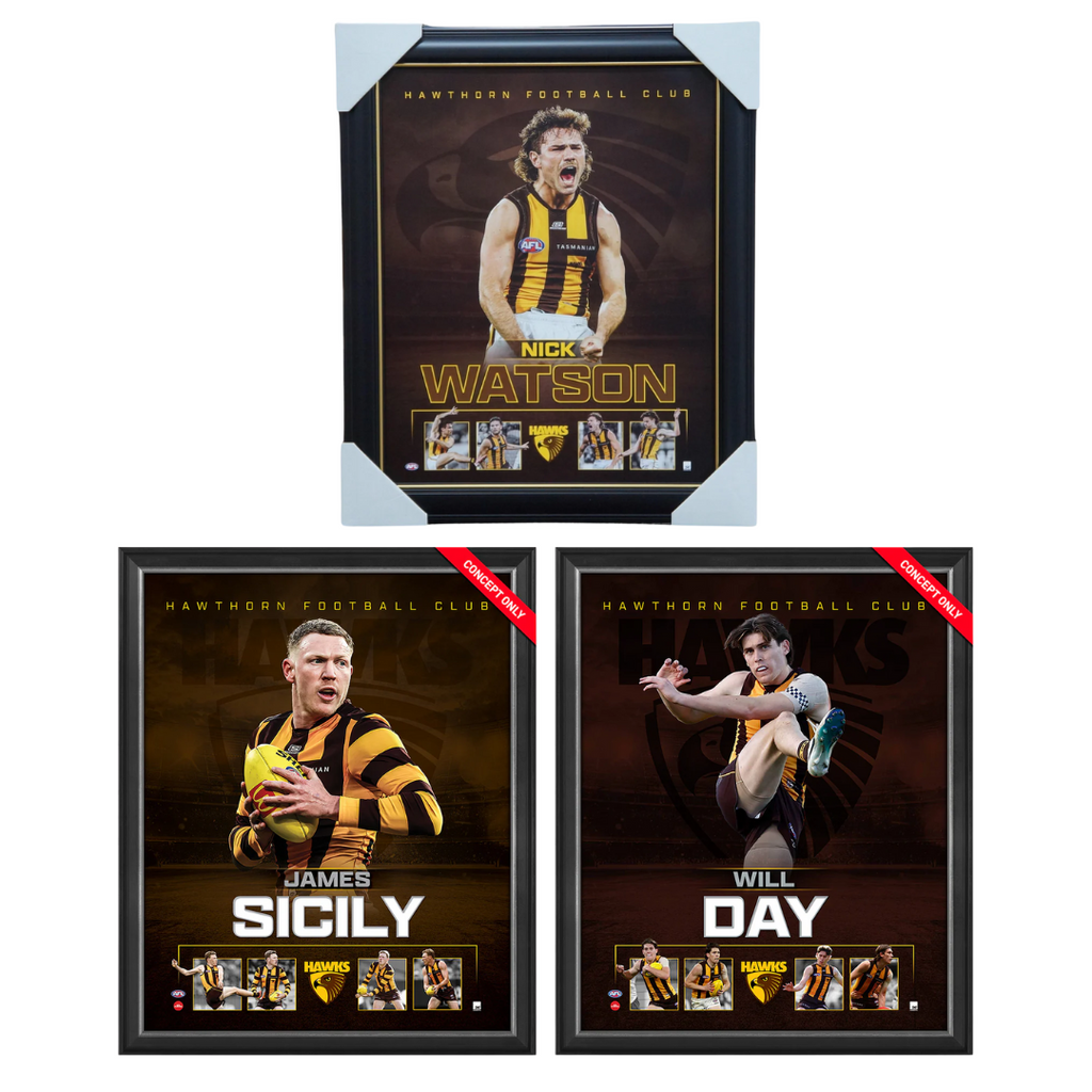 Hawthorn Hawks Package Official Licensed AFL Prints Framed Watson, Sicily, Day - 7137