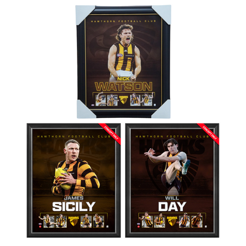 Hawthorn Hawks Package Official Licensed AFL Prints Framed Watson, Sicily, Day - 7137
