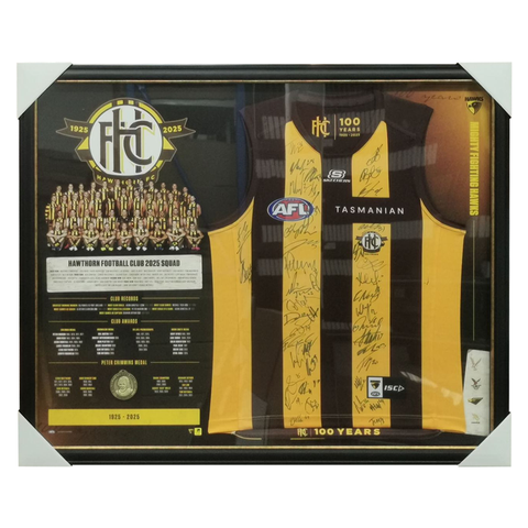 Hawthorn 100 Year 2025 Team Signed Official AFL Guernsey Framed - 7157
