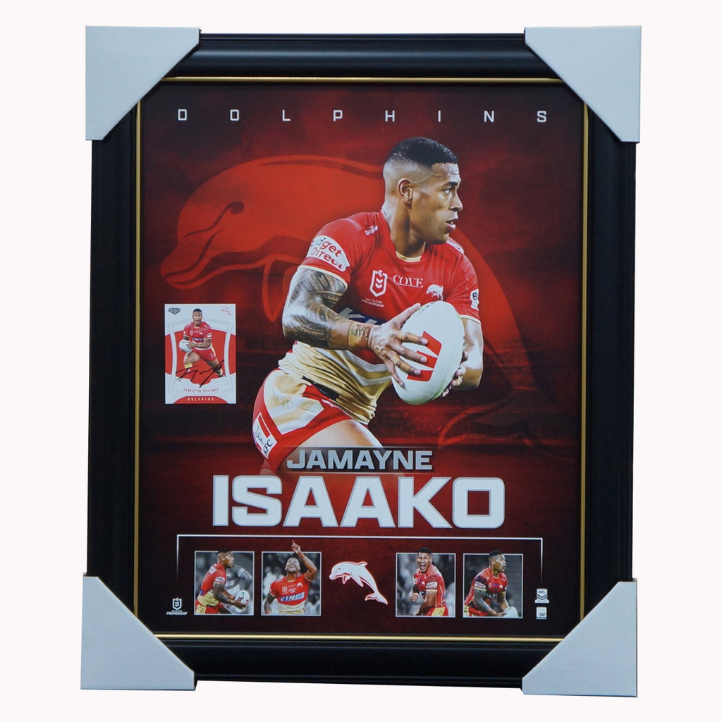 Jamayne Isaako Dolphins Official NRL Player Print Framed + Signed Card - 5791