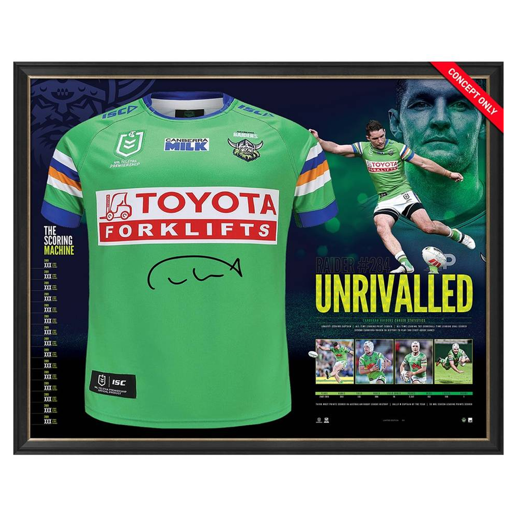 Jarrod Croker Signed Official Canberra Rainders Jersey Display Framed - 5581