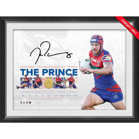Kayln Ponga Signed 2023 Dally M Newcastle Knights Official NRL Lithograph Framed - 5610