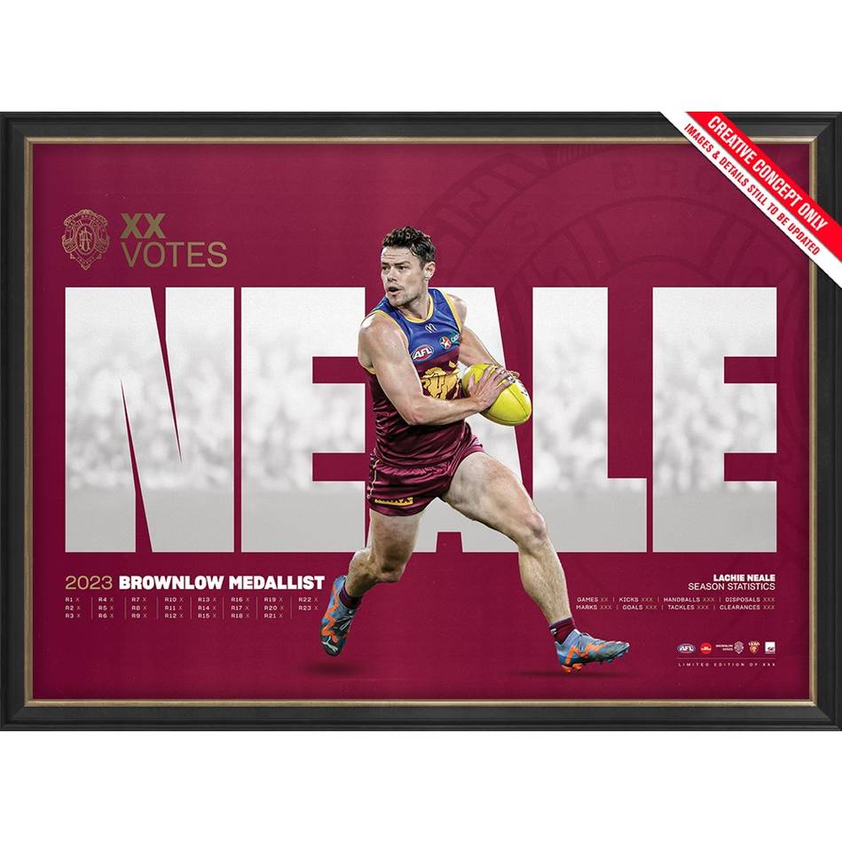 Lachie Neale Brisbane Lions 2023 Official AFL Brownlow Medal Print Framed - 5607