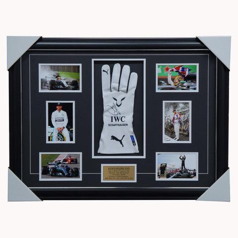 Lewis Hamilton Hand Signed Glove Mercedes World Champion Collage Framed + COA - 5899