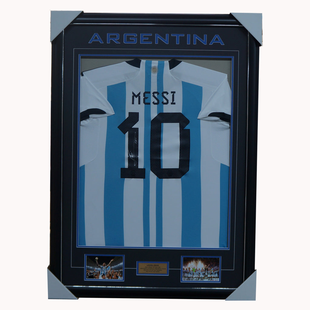Lionel Messi Signed Argentina 2022 World Cup Champions Jersey Framed - 5387