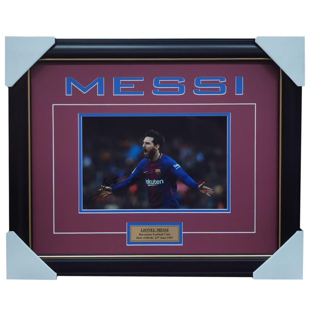 Lionel Messi Signed Barcelona Football Club Photo Framed With Plaque + Coa - 3238