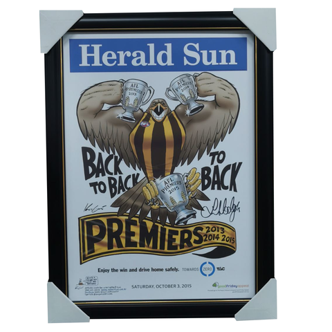 Luke Hodge Signed 2015 AFL Premiers Hawthorn Herald Sun Print Framed - 7124