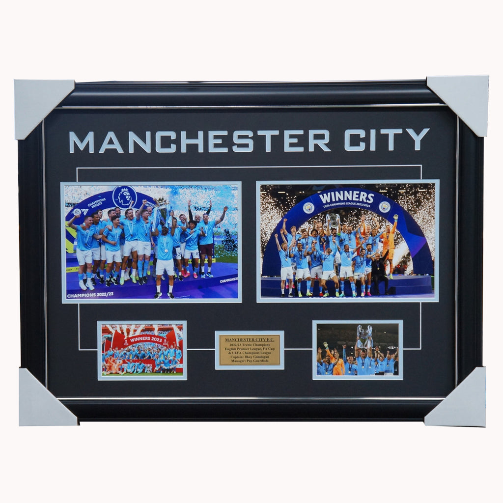 Manchester City 2023 Treble Champions Photo Collage Framed V2 - 5515