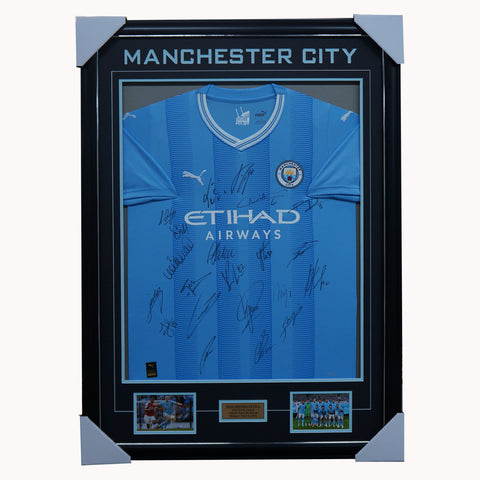 Manchester City Signed 2023/24 Team Jersey Framed Haaland EPL Champions - 5599