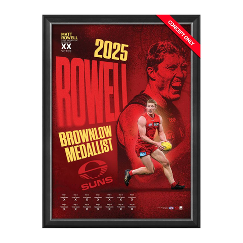 Matt Rowell 2025 Brownlow Gold Coast Suns Official Sportsprint Framed - 7252