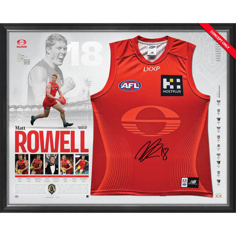 Matt Rowell 2025 Brownlow Medal Gold Coast Suns Official AFl Signed Guernsey Framed - 7250