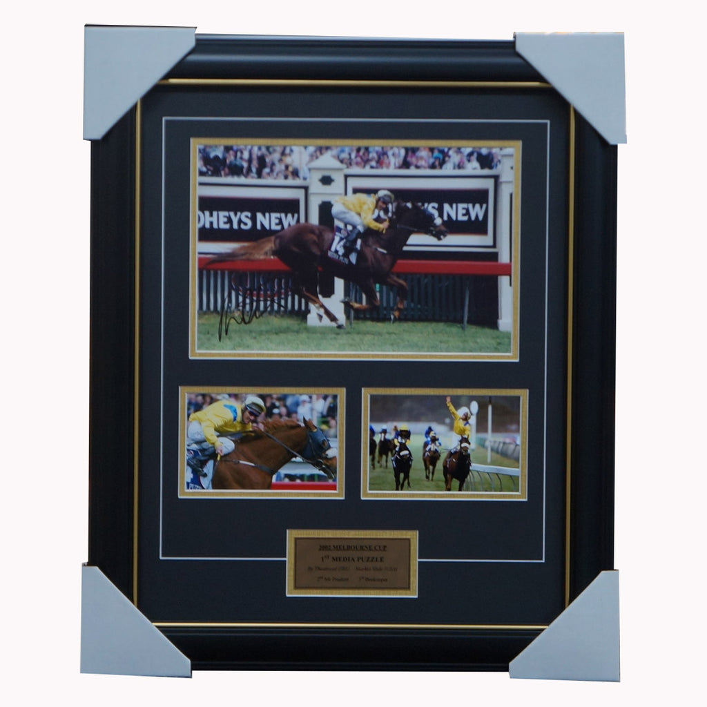 2002 Melbourne Cup Media Puzzle Signed Damien Oliver Photo Framed - 5262