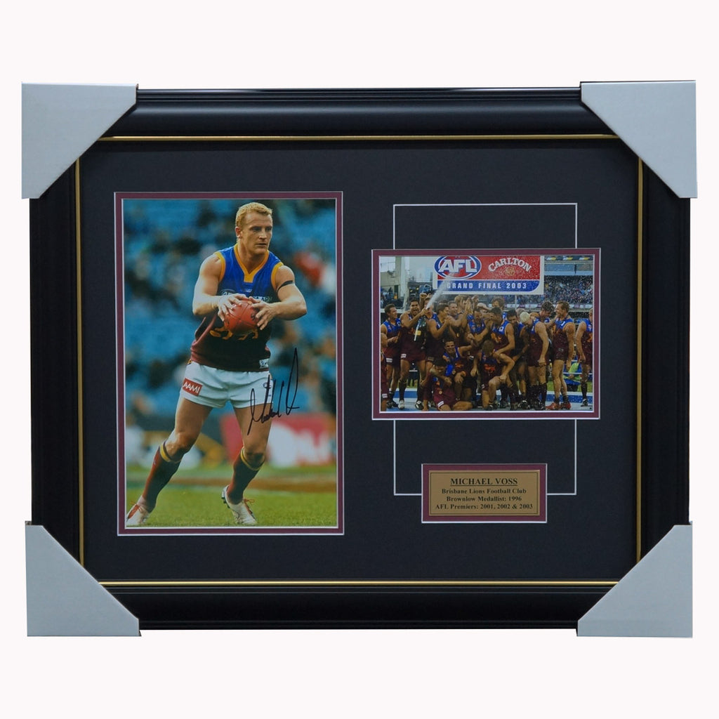 Michael Voss Signed Brisbane Lions Signed Photo Collage Framed 3 x AFL Premierships - 5759