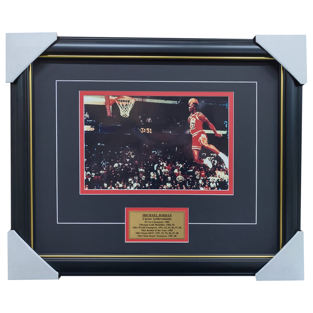 Michael Jordan Slam Dunk Photo Framed With Matts & Plaque - 2759