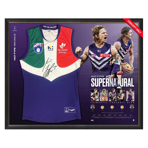 Nat Fyfe Signed Fremantle Career Retro Official AFL Guernsey Display Framed - 7219