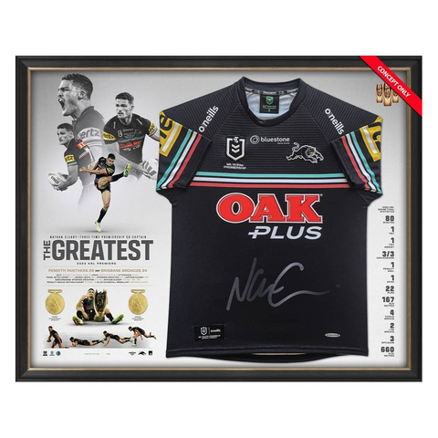 Nathan Cleary Signed Penrith Panthers Official NRL Jersey Framed 3-PEAT - 5631