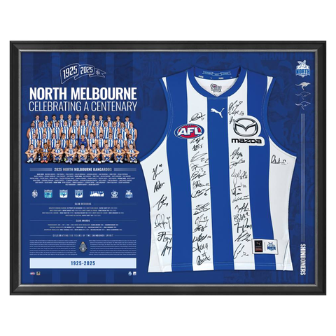 North Melbourne 100 Year Team Signed Guernsey Members Display Framed - 7216