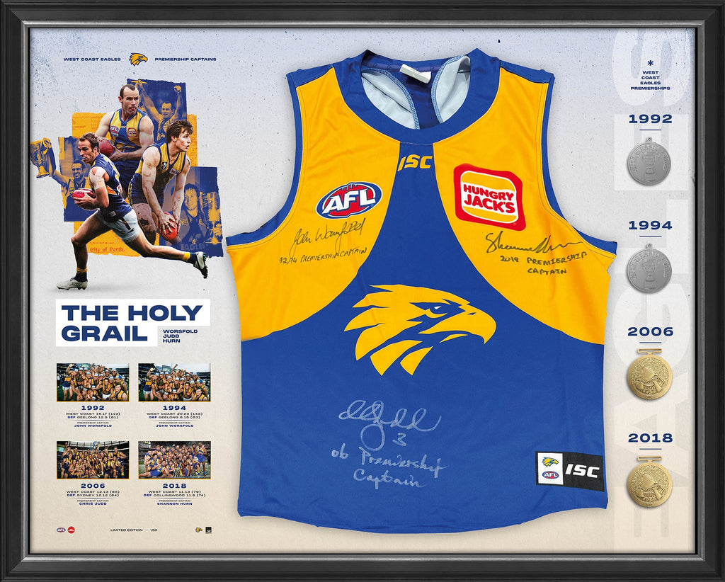 West Coast Eagles Premiership Captains Signed Official AFL Jumper Framed - 5560