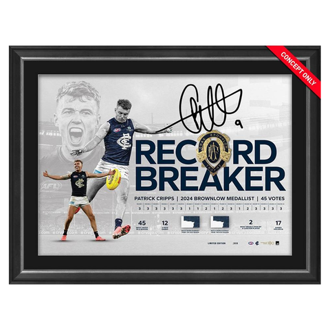 Patrick Cripps 2024 Brownlow Medal Signed Record Breaker Lithograph Framed - 6015