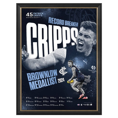 Patrick Cripps 2024 Brownlow Medal Official AFL Carlton Sportsprint Framed - 6006