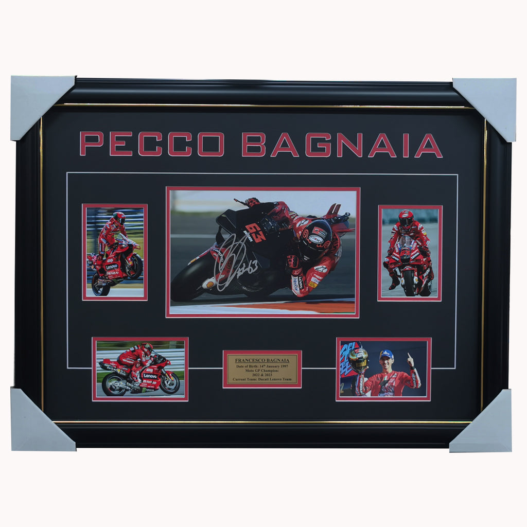 Pecco Bagnaia Signed Ducati World Champion Photo Collage Framed + COA - 7127