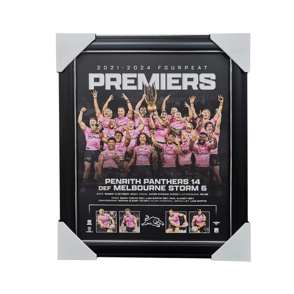 Penrith Panthers 2024 NRL Premiers 4-PEAT Official Sportsprint Framed - 6069