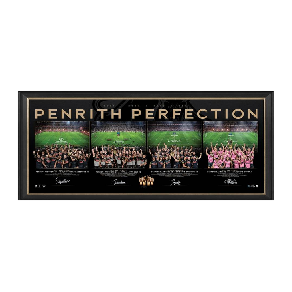 Penrith Panthers 2024 Premiers Signed Official NRL Lithograph Framed 4-PEAT Panthers Perfection - 6043