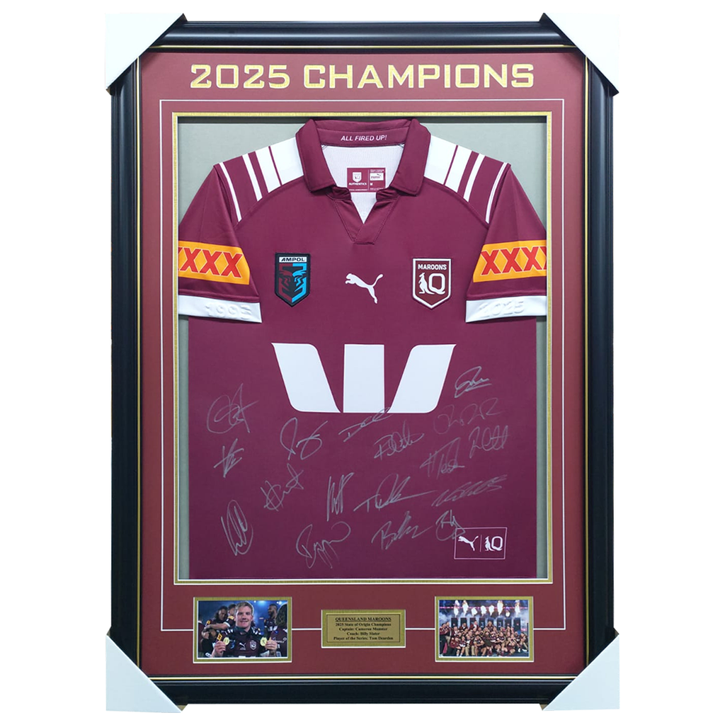 Queensland Maroons 2025 State of Origin Signed Champions Jersey Framed - 7206