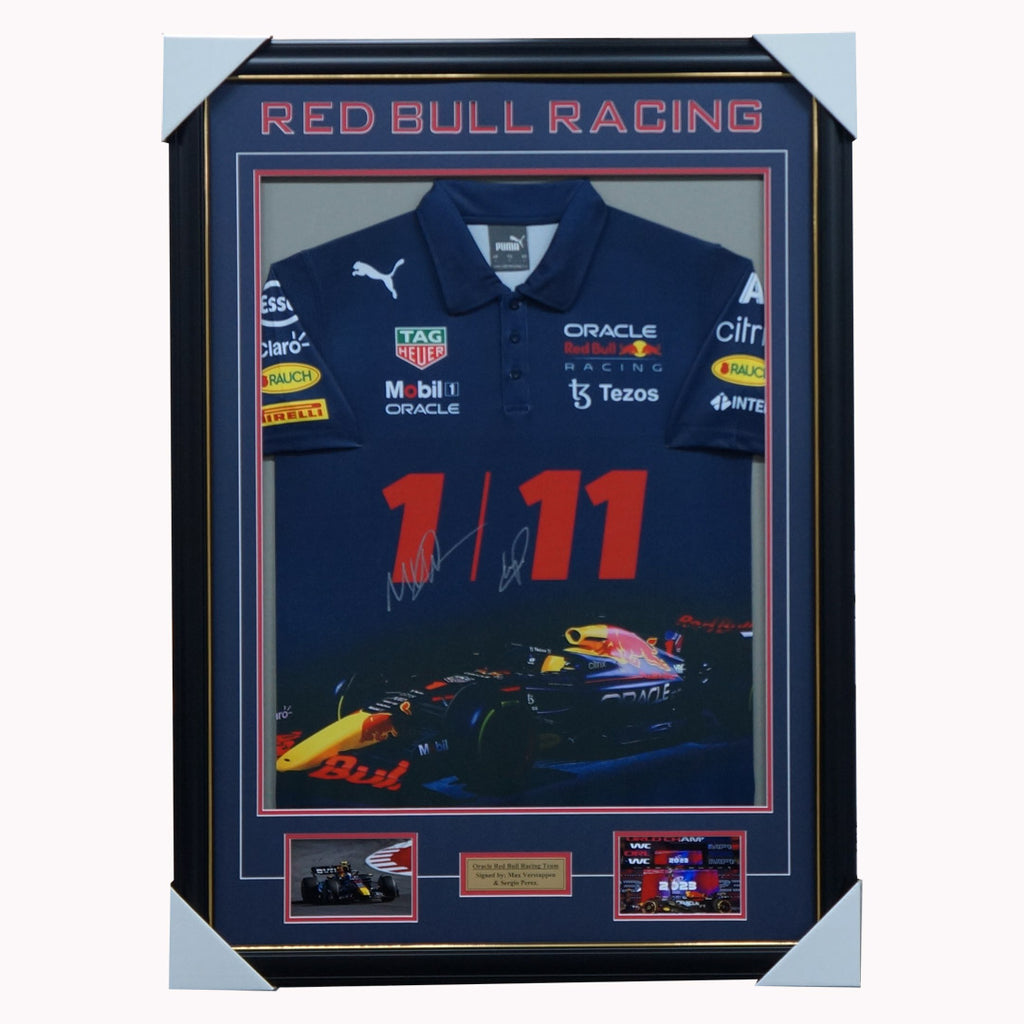 Max Verstappen & Sergio Perez Red Bull Formula 1 Dual Signed Jersey Framed - 5857