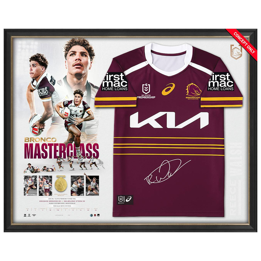 Reece Walsh Signed 2025 NRL Premiers Official Brisbane Broncos Jersey Display Framed - 7302